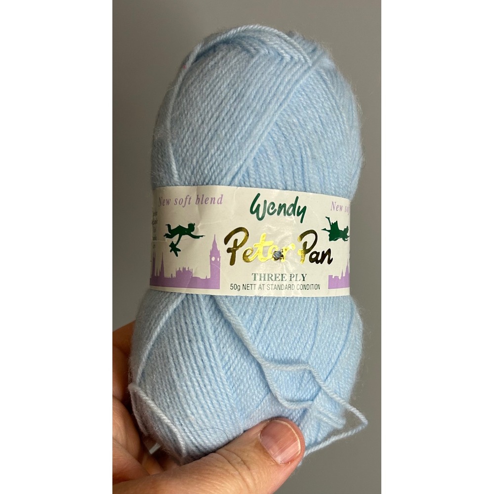 Wendy Peter Pan Three Ply Baby Yarn 50g Light Blue Nylon Acrylic Blend England